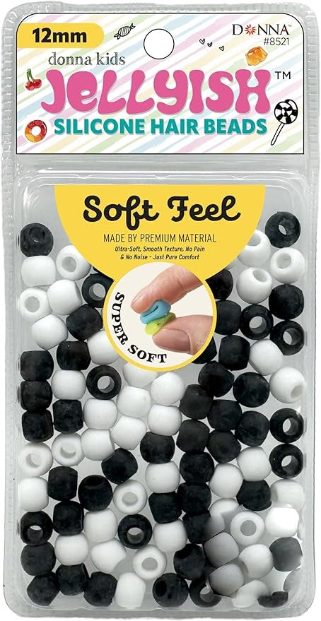 Donna Jellyish Silicone Hair Beads Small Black & White 12mm