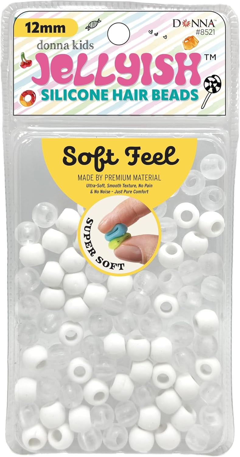 Donna Jellyish Silicone Hair Beads Small White & Clear 12mm
