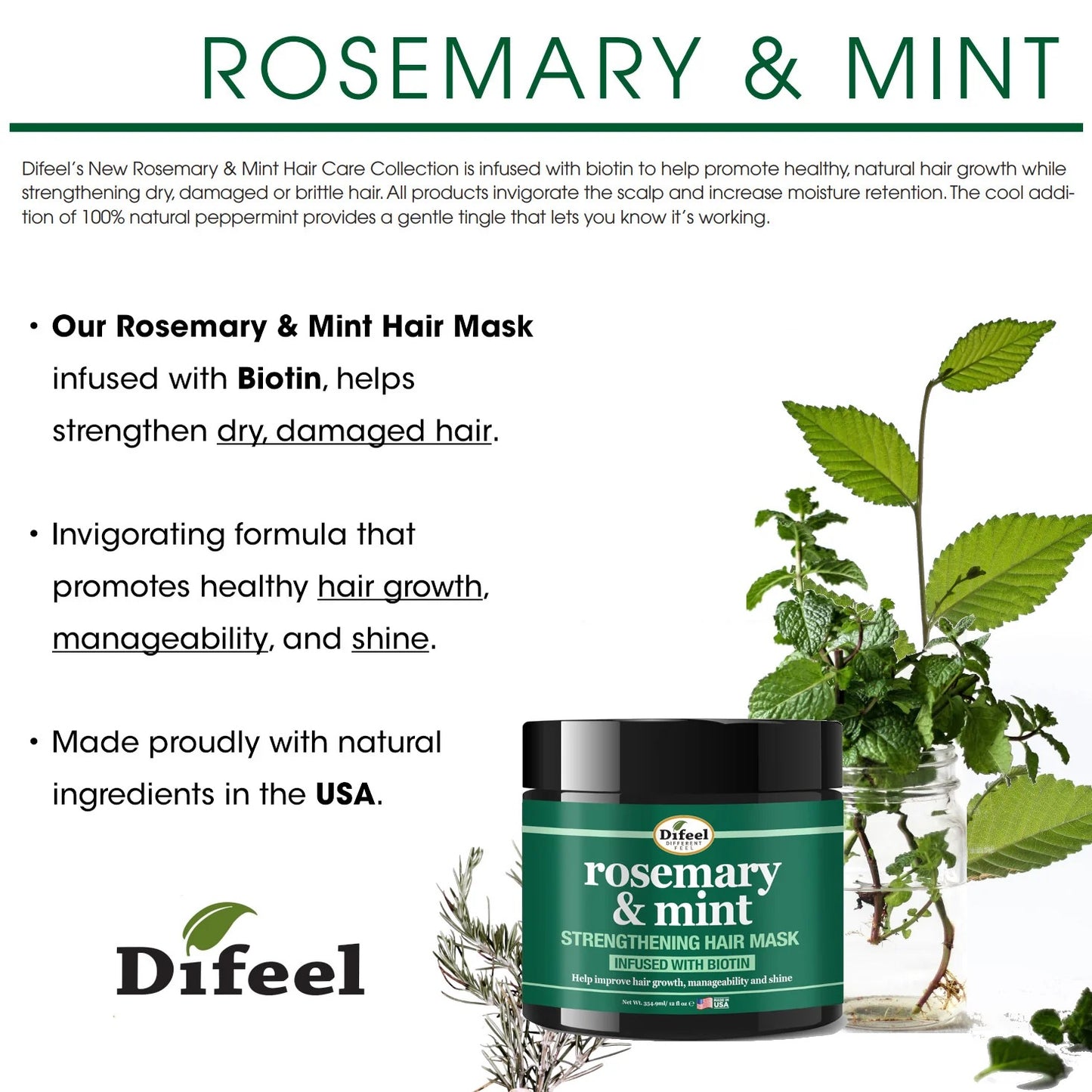 Difeel Premium Hair Mask Rosemary & Mint Packet 1.75 oz