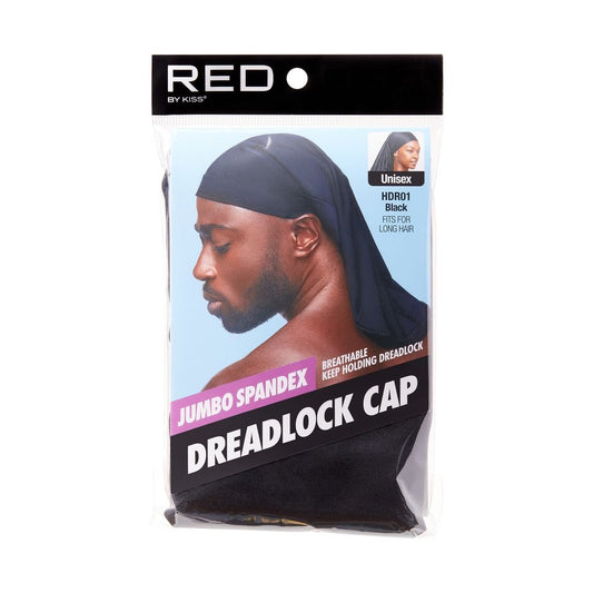 RED Spandex Dreadlock Cap Jumbo Black