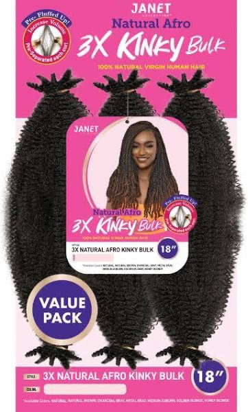 Janet 3X Natural Afro Kinky Bulk 18"