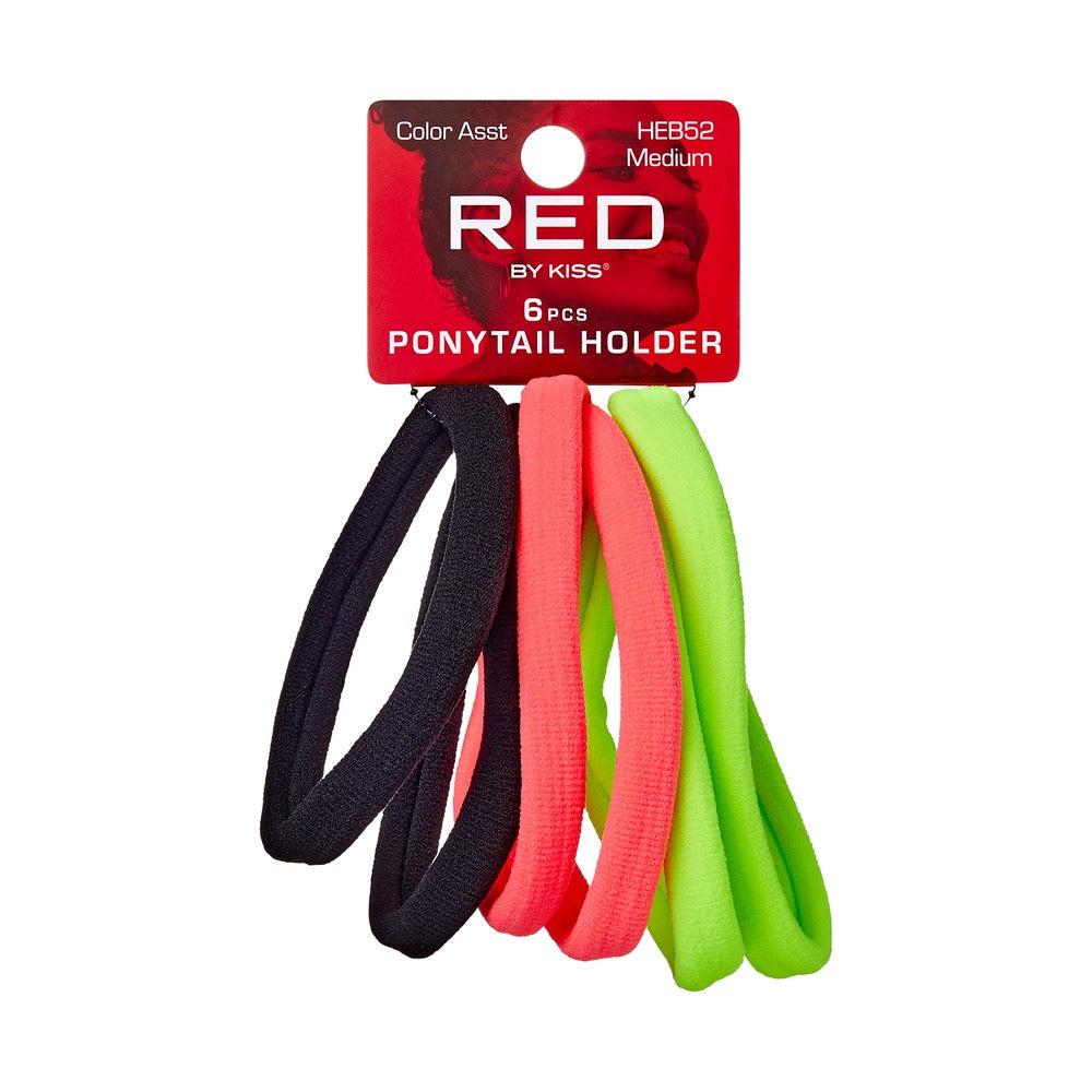RED Ponytail Holder Medium 6pcs Assorted Neon Color