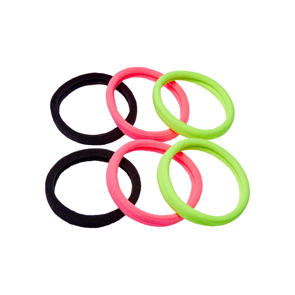 RED Ponytail Holder Medium 6pcs Assorted Neon Color