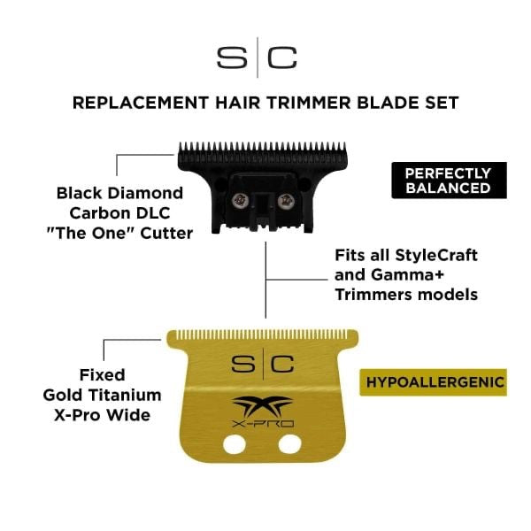 StyleCraft X-PRO Gold Titanium Wide Hair Trimmer Blade