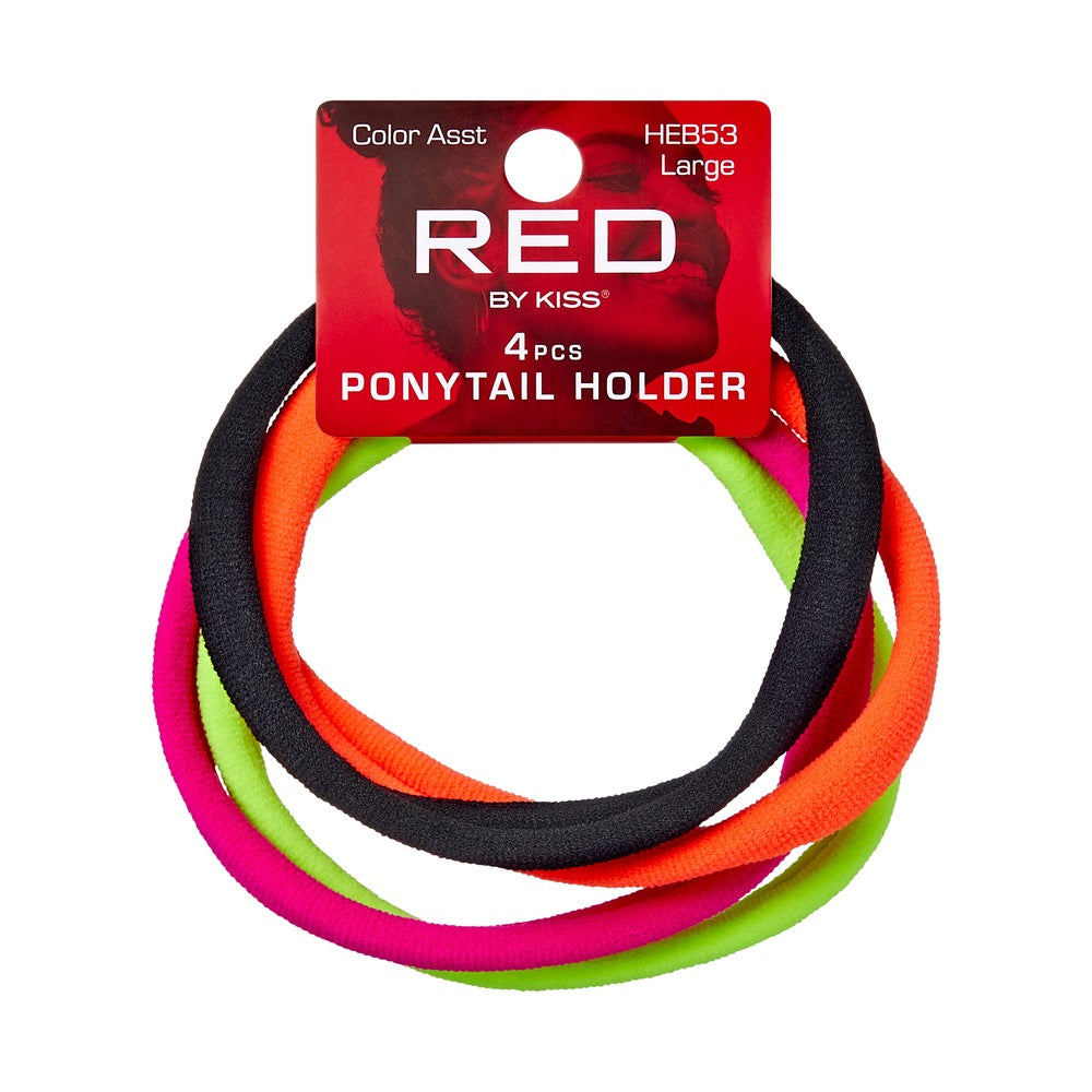 RED Ponytail Holder Large 4pcs Assorted Neon Color