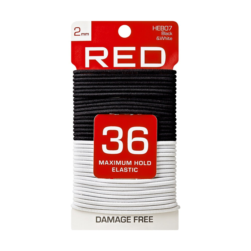 Red Elastic Band Hair Tie 2mm Black and White 36 count