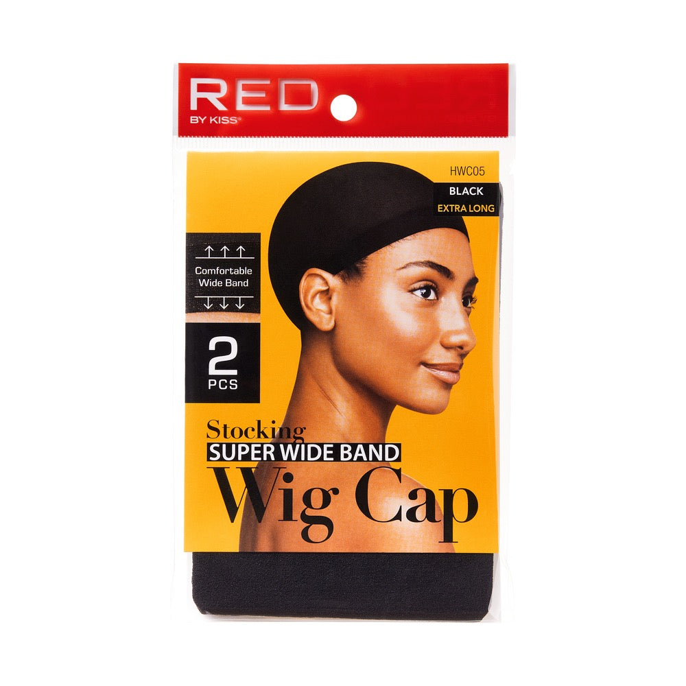 RED Wig Cap Super Wide Band 2 pcs Black