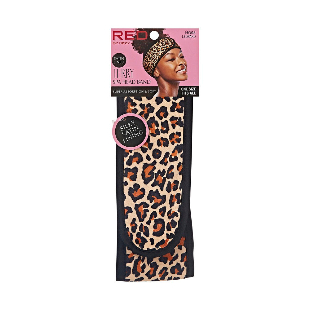 RED Velcro Spa Headband Leopard
