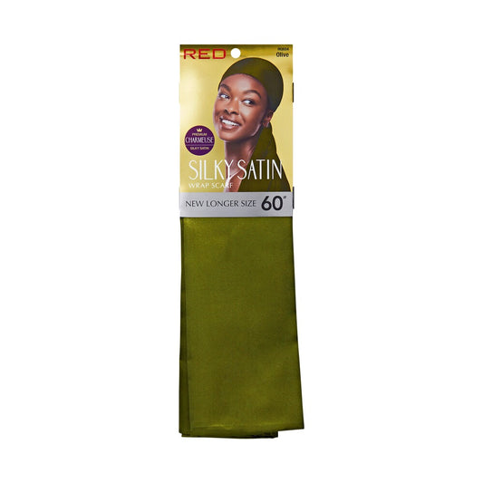RED Woven Silky Satin Wrap Scarf - Olive