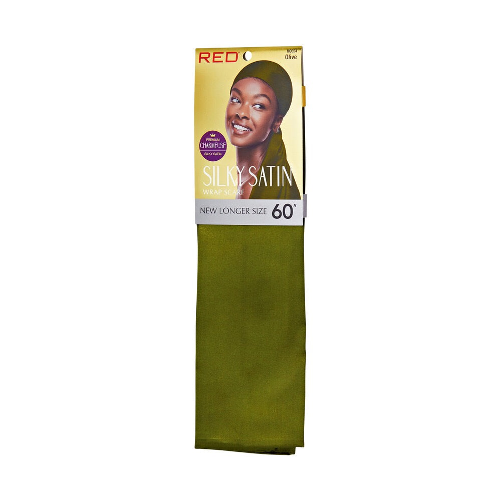 RED Woven Silky Satin Wrap Scarf - Olive