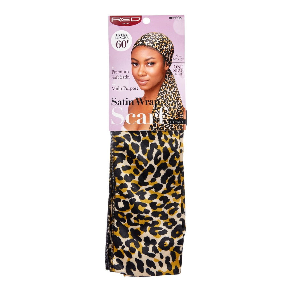 RED Woven Silky Satin Wrap Scarf - Leopard