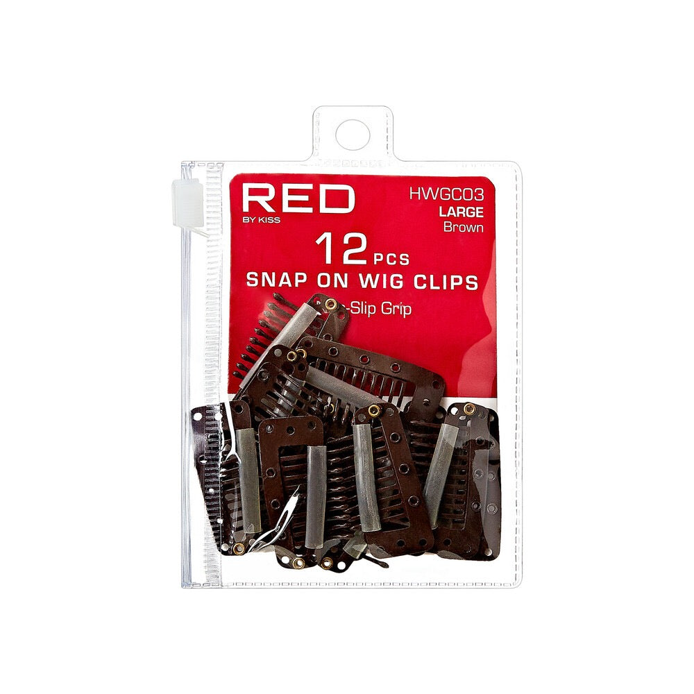 RED Wig Clips 12 Count Large Brown