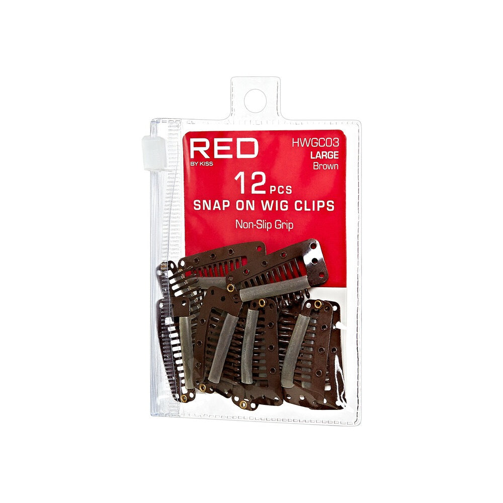 RED Wig Clips 12 Count Large Brown