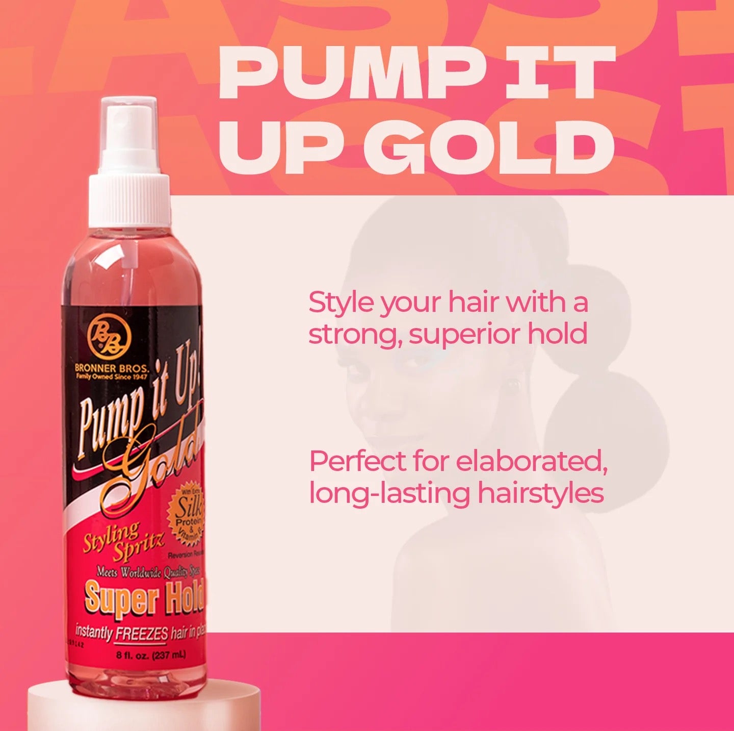 Bronner Brothers Pump it Up Gold 55% Spritz Super Hold 8 oz