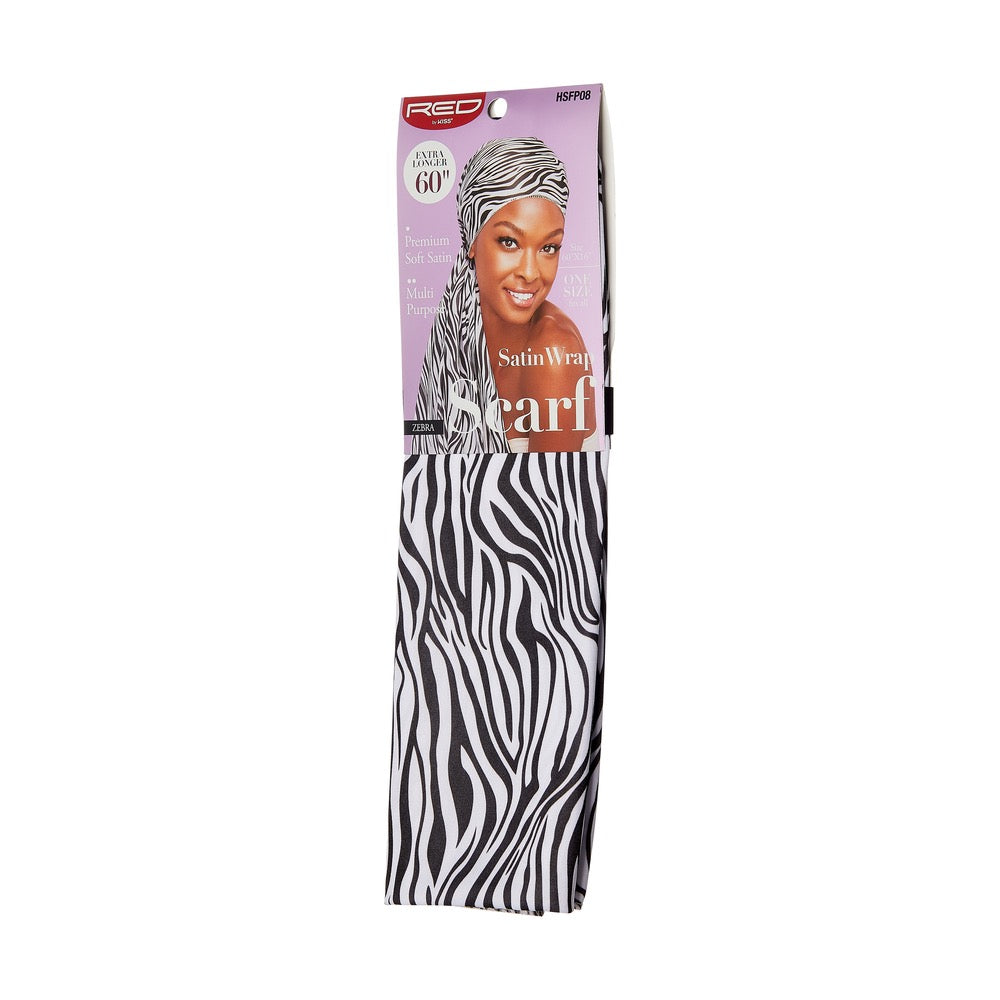 RED Woven Silky Satin Wrap Scarf - Zebra