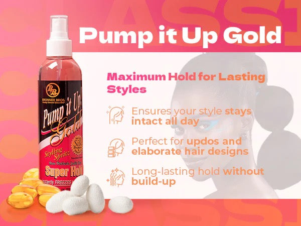Bronner Brothers Pump it Up Gold 55% Spritz Super Hold 8 oz