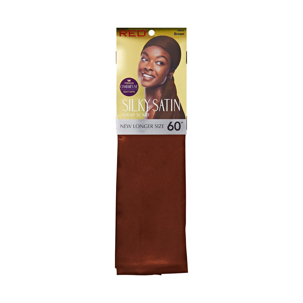 RED Woven Silky Satin Wrap Scarf - Brown