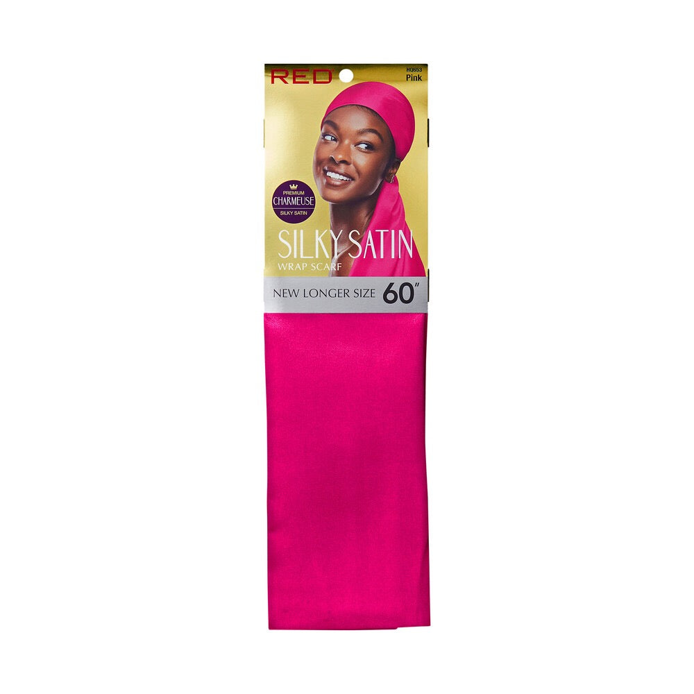 RED Woven Silky Satin Wrap Scarf - Pink