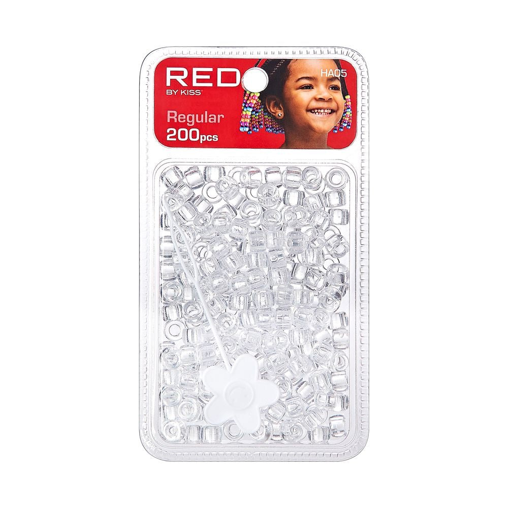 RED Hair Beads Regular 200 Count Clear