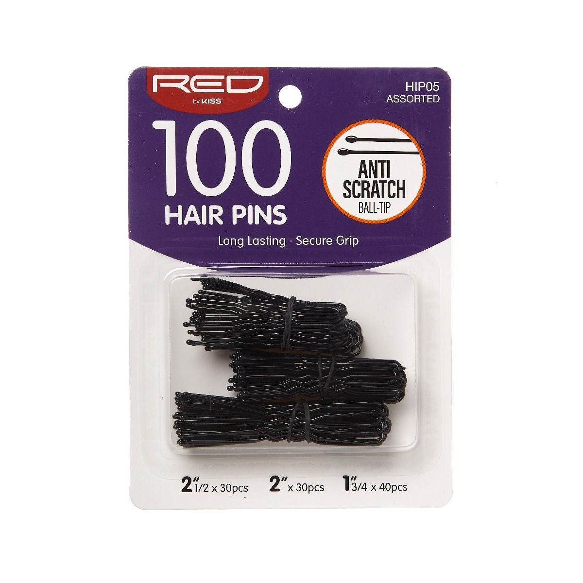 RED Hair Pins Assorted Length 100 Count Black