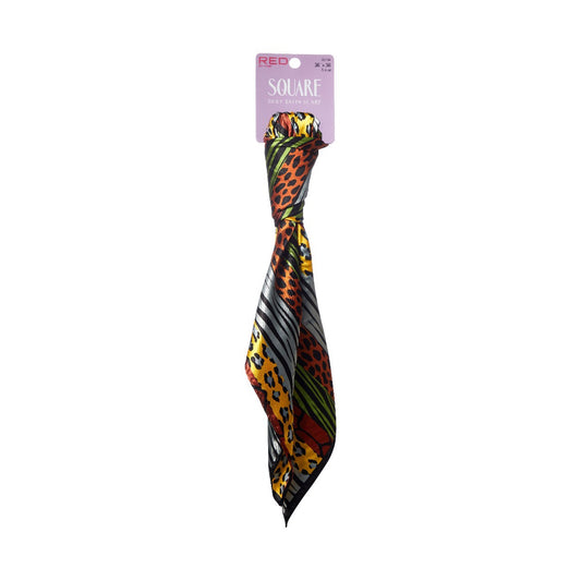 RED Woven Silky Satin Square Scarf - Animal