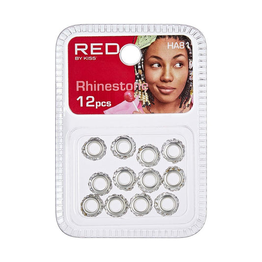 RED Rhinestone Hair Beads 12 PCS