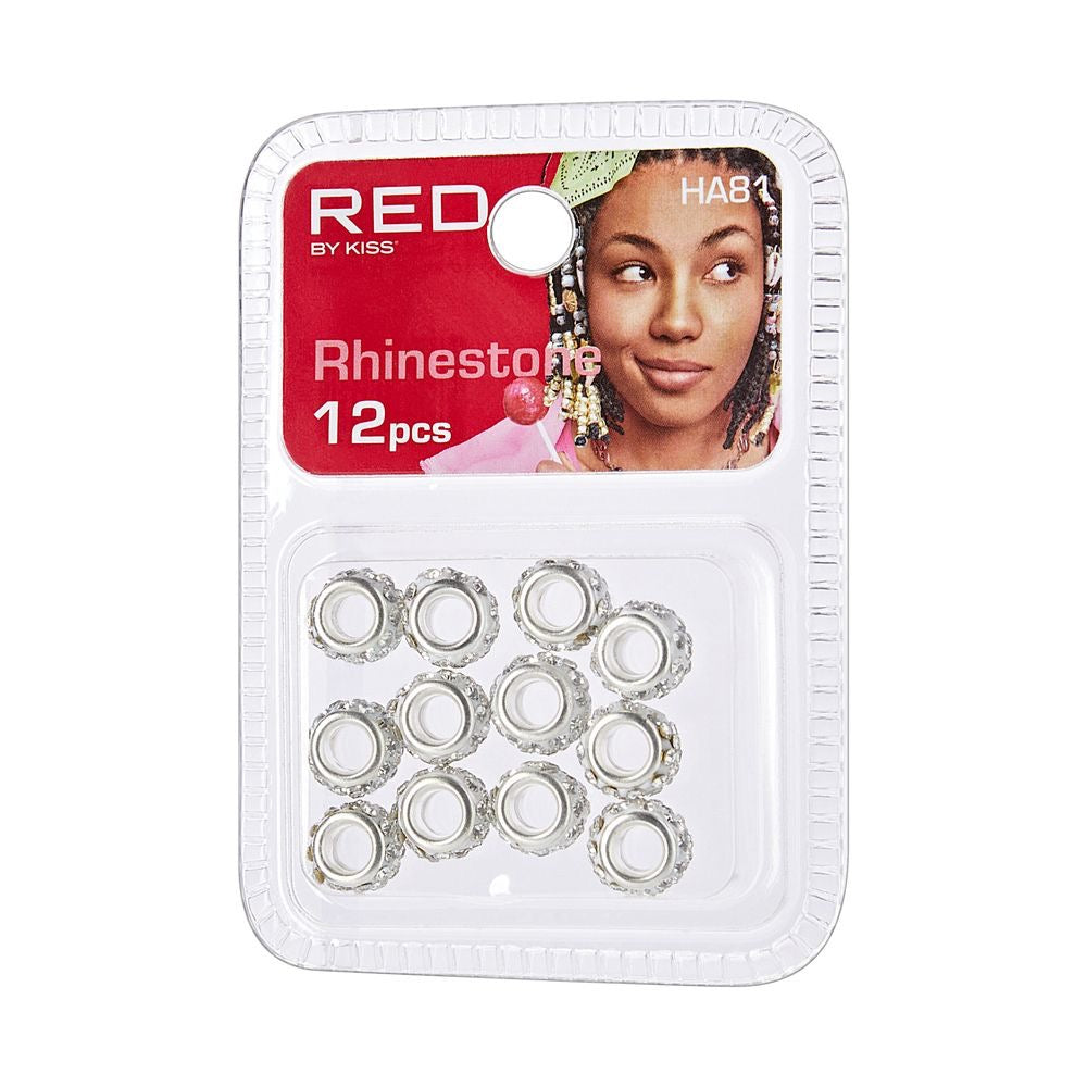 RED Rhinestone Hair Beads 12 PCS