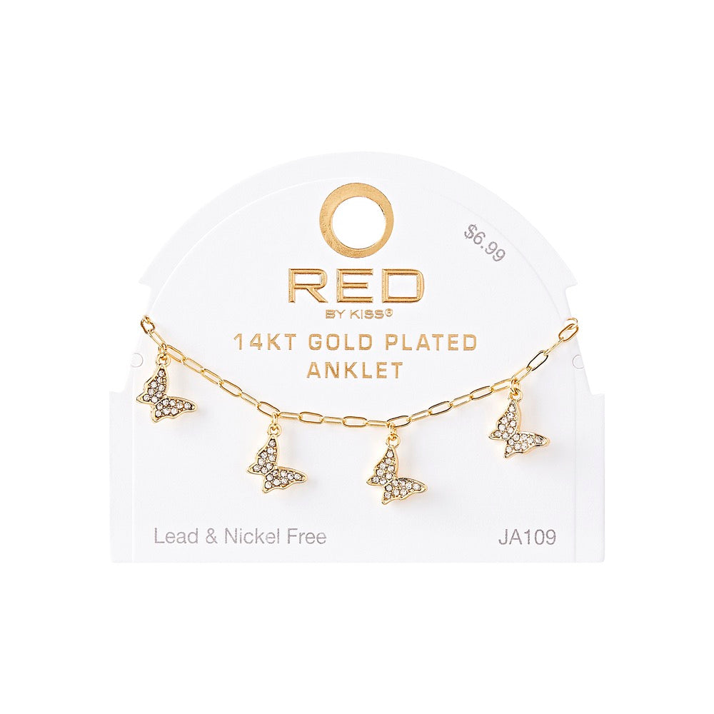 RED Glam Fashion Anklet - Stone Butterfly