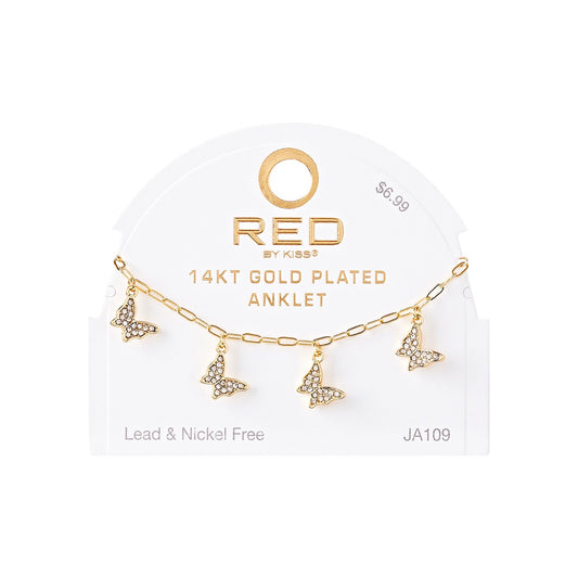 RED Glam Fashion Anklet - Stone Butterfly