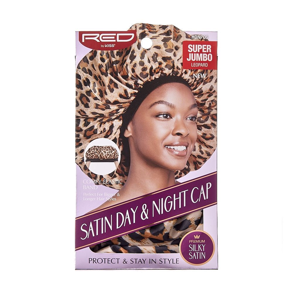 RED Satin Day & Night Cap Super Jumbo Leopard