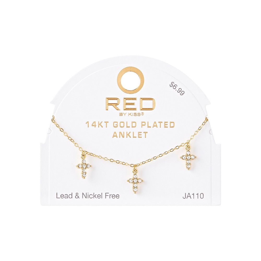 RED Glam Fashion Anklet - Stone Cross