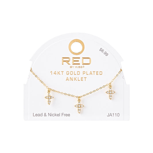 RED Glam Fashion Anklet - Stone Cross