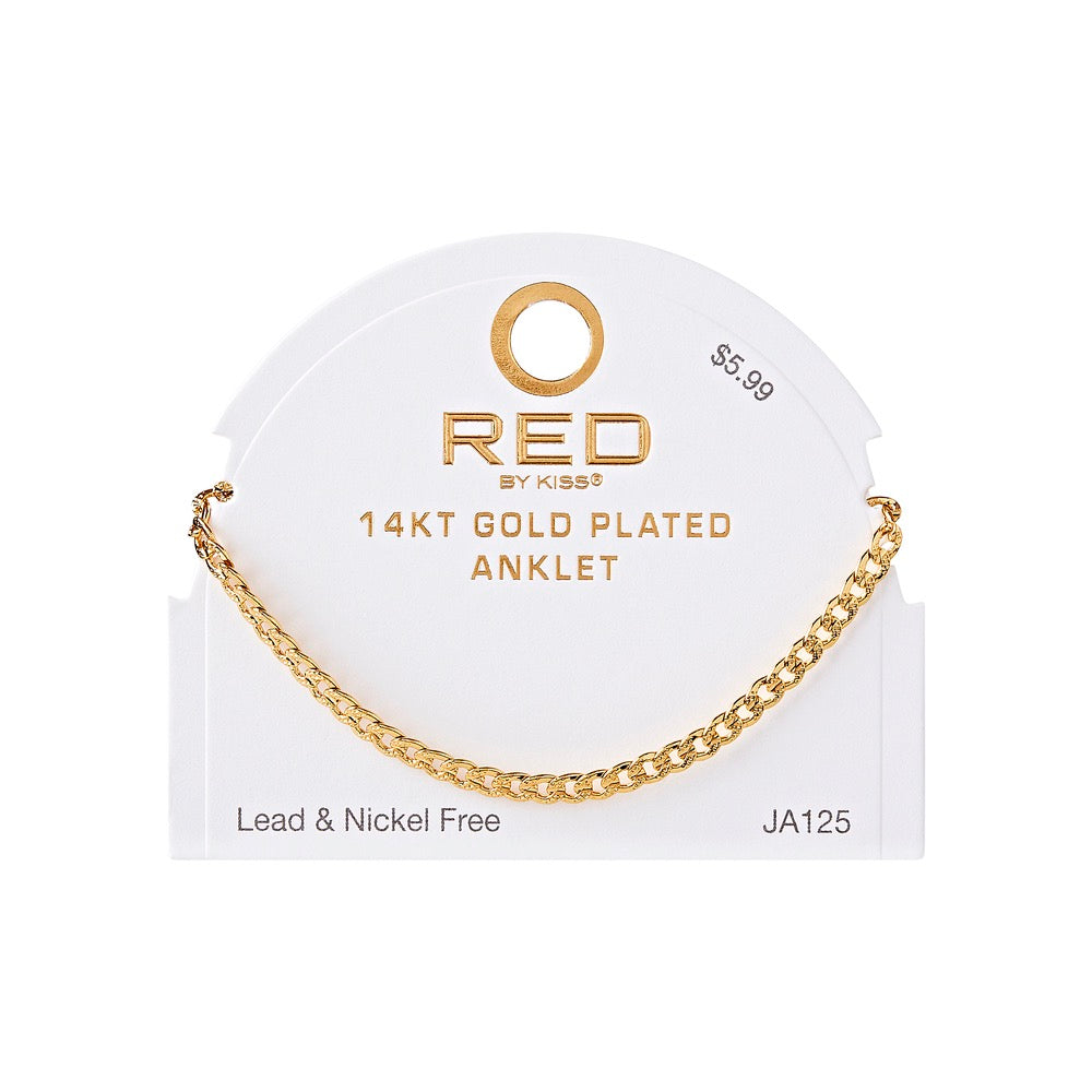 RED Gold Chain Anklet - Curb TX 4mm