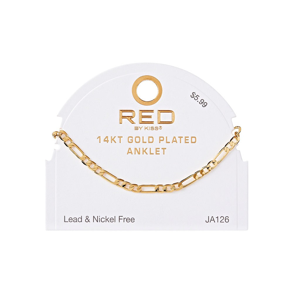 RED Gold Chain Anklet - Figaro 4mm