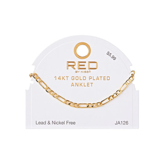 RED Gold Chain Anklet - Figaro 4mm
