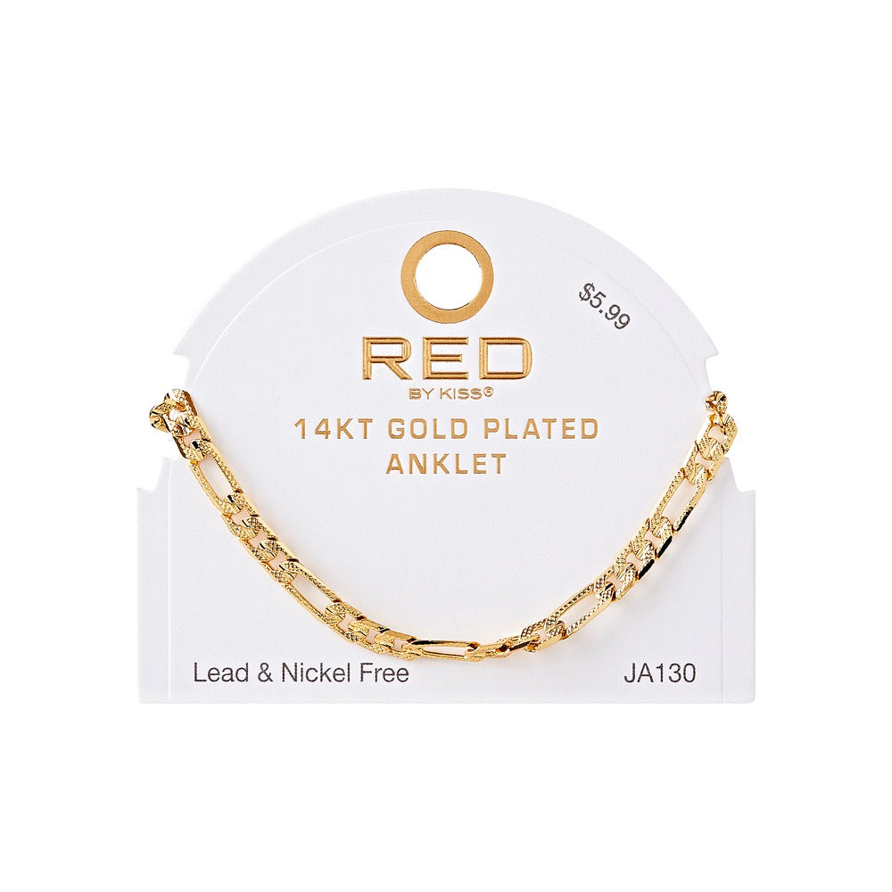 RED Gold Chain Anklet - Figaro TX 5.2mm