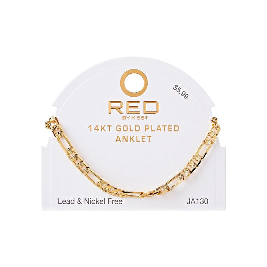 RED Gold Chain Anklet - Figaro TX 5.2mm