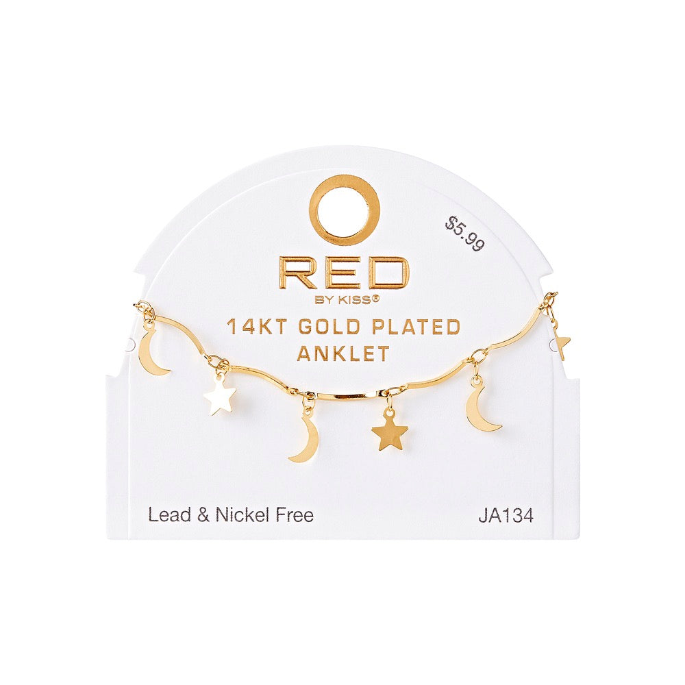 RED Gold Fashion Anklet - Charm Moon and Star