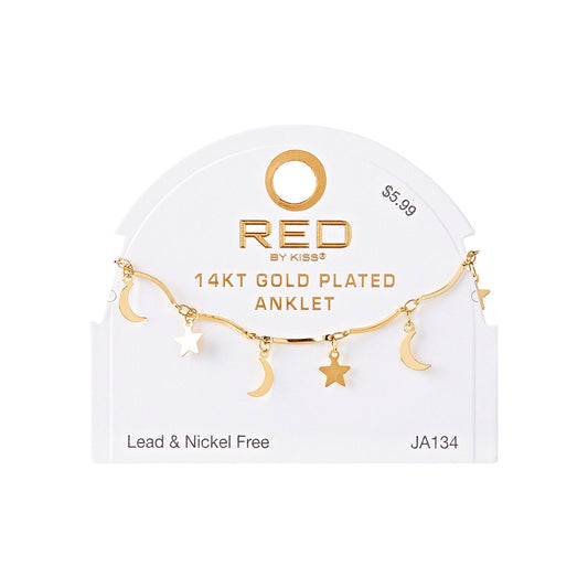 RED Gold Fashion Anklet - Charm Moon and Star