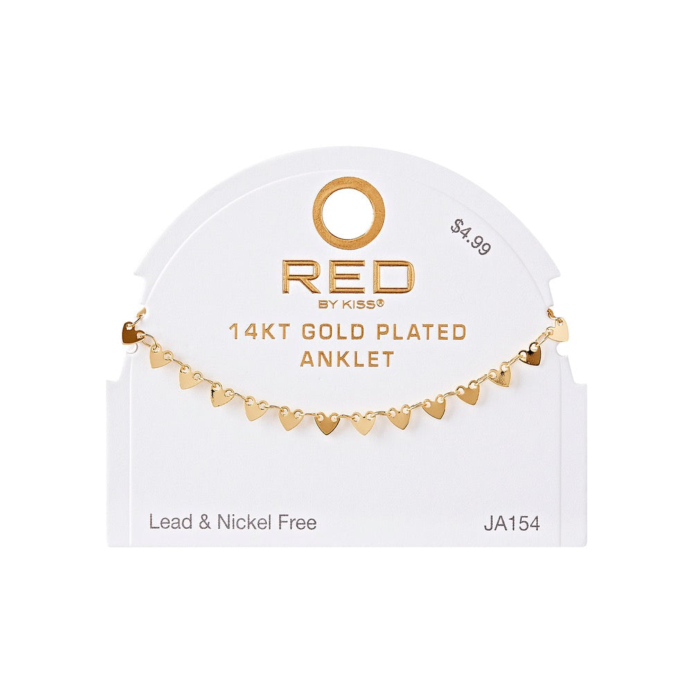 RED Gold Fashion Anklet - Flat Heart