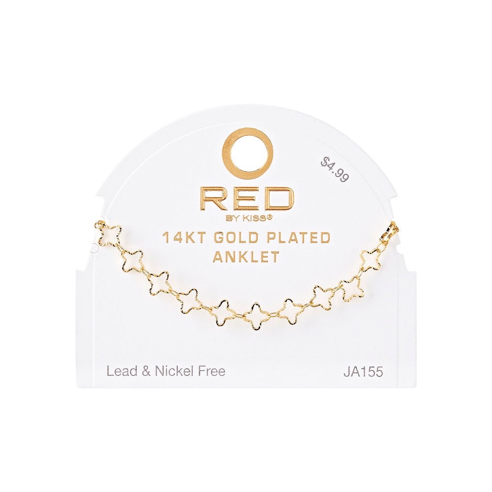 RED Gold Fashion Anklet - Linked Clover