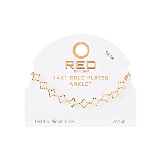 RED Gold Fashion Anklet - Linked Clover