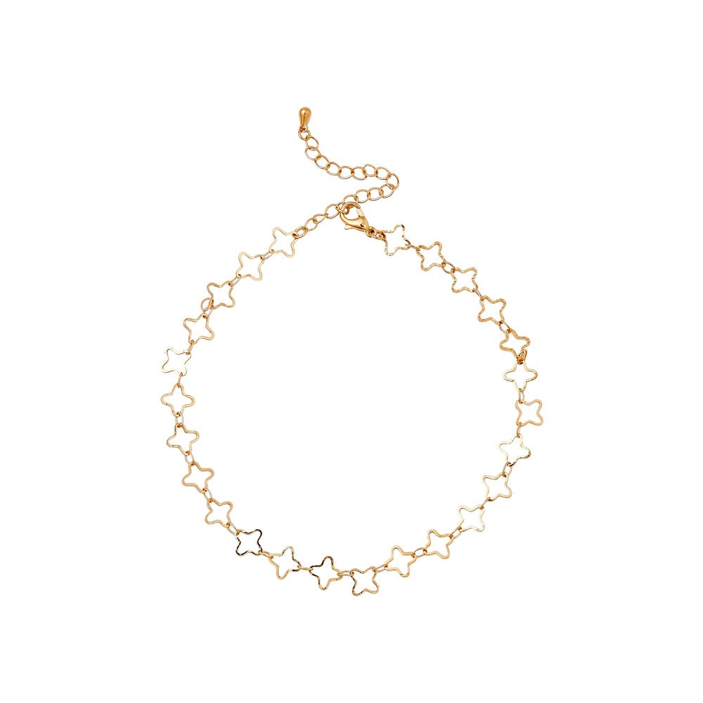 RED Gold Fashion Anklet - Linked Clover