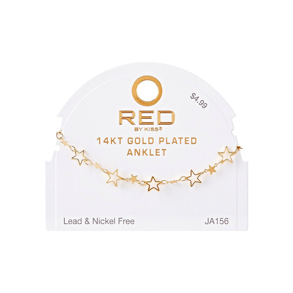 RED Gold Fashion Anklet - Linked Star