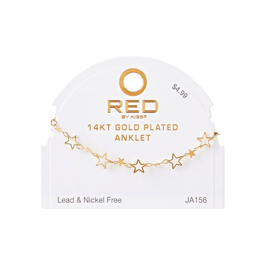 RED Gold Fashion Anklet - Linked Star