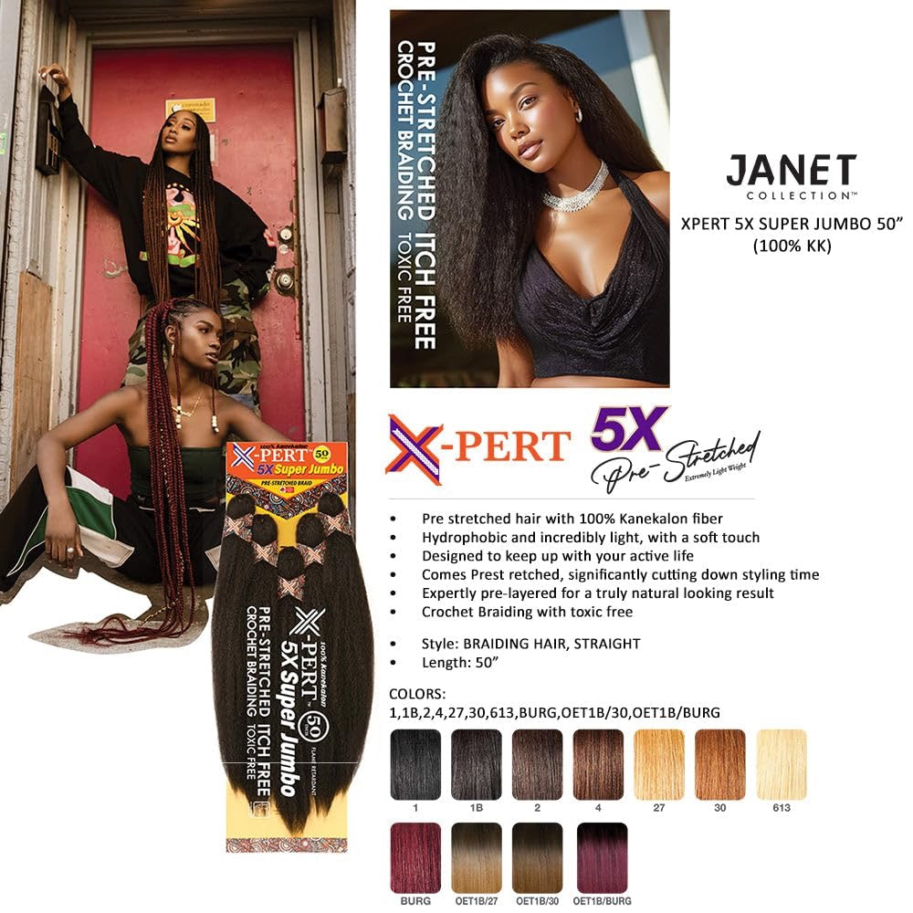Janet X-PERT 5X Super Jumbo Pre-Stretched 50" Kanekalon