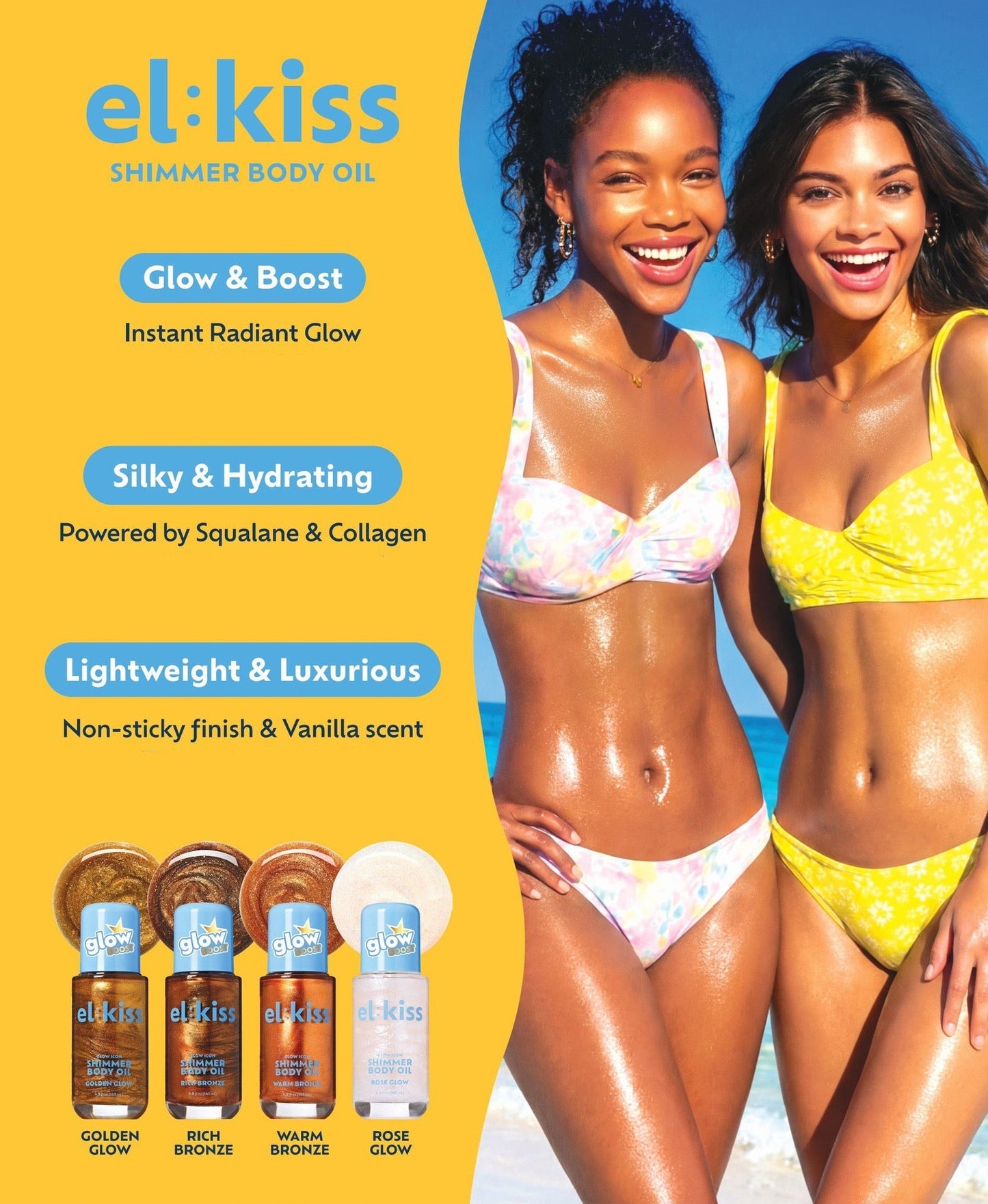 EL KISS Shimmer Hair and Body Oil - Rose Glow 145M