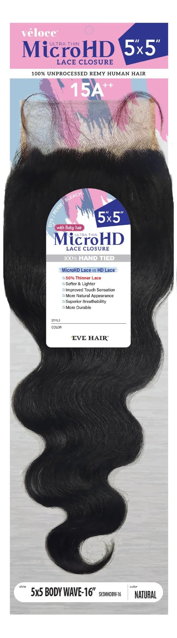 EVE Veloce 5X5 Micro HD Closure Body Wave