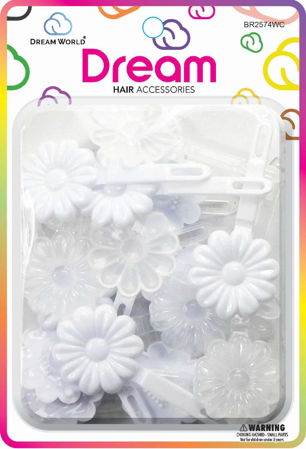 DREAM BARRETTES #74 DAISY 12PC WHITE AND CLEAR
