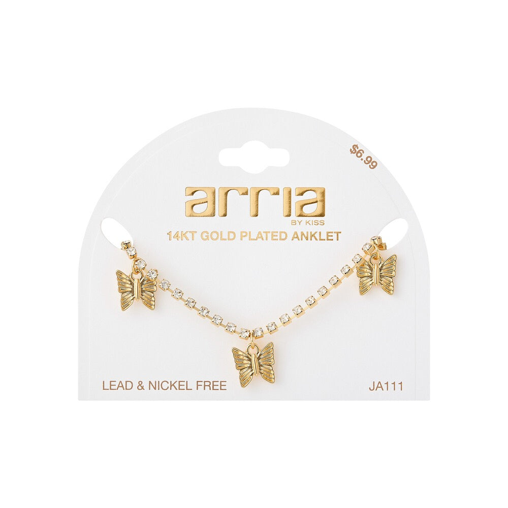 RED Arria Gold Fashion Anklet - Rhinestone Butterfly